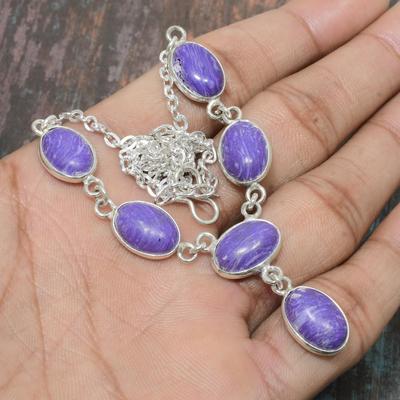 Collana di gioielli in argento sterling massiccio 925 fatta a mano con pietre preziose Charoite