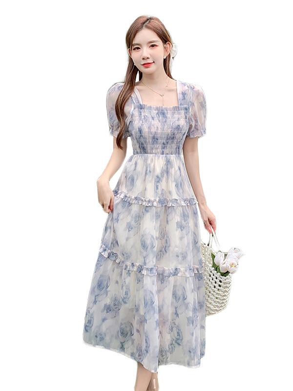 Summer French Floral Long Dress: Slimming, Elegant, Sweet Princess Style