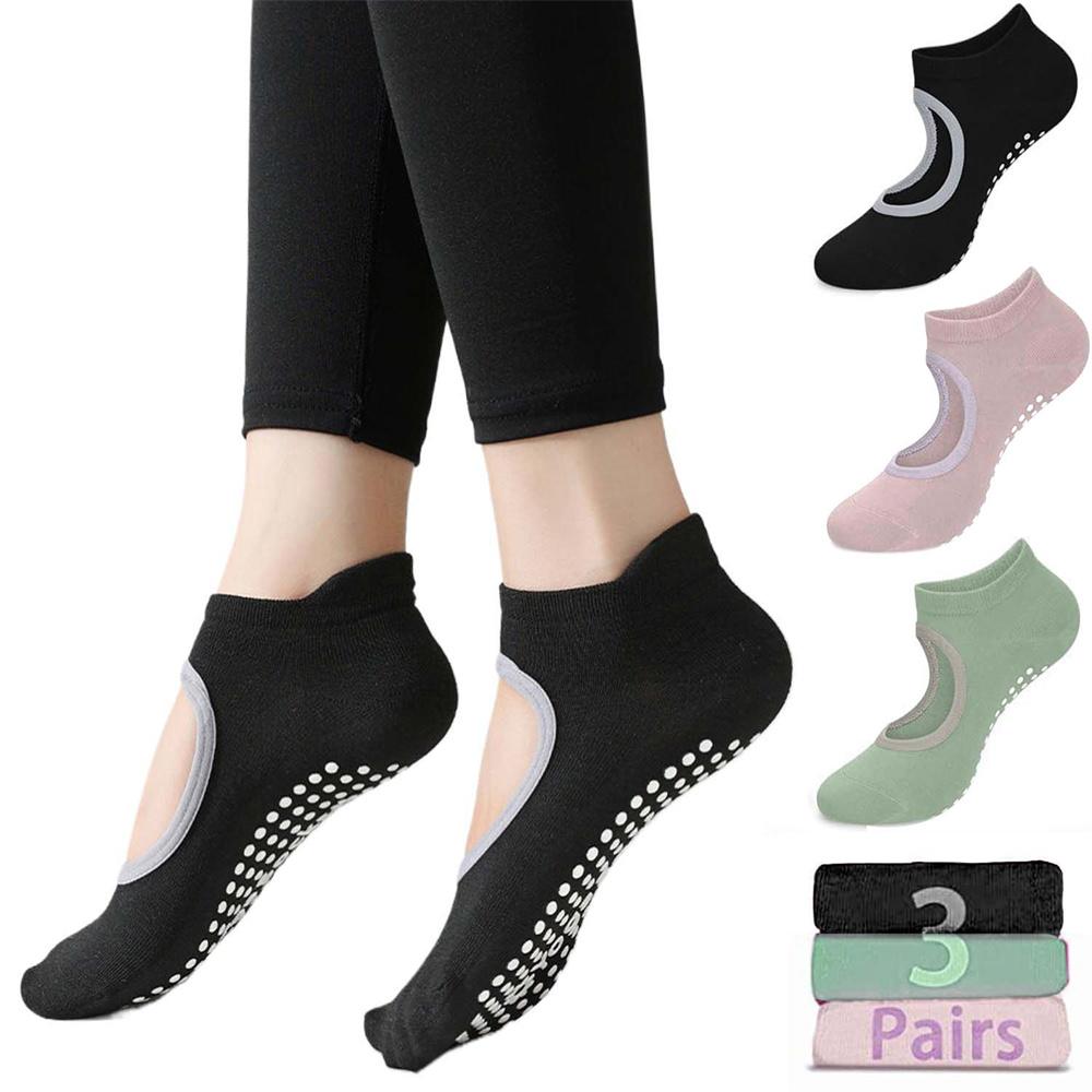 

3 пары носков для пилатеса с нескользящей подошвой для женщин – Нескользящие носки для йоги, балета, танцев и тренировок 3 Pairs разноцветный