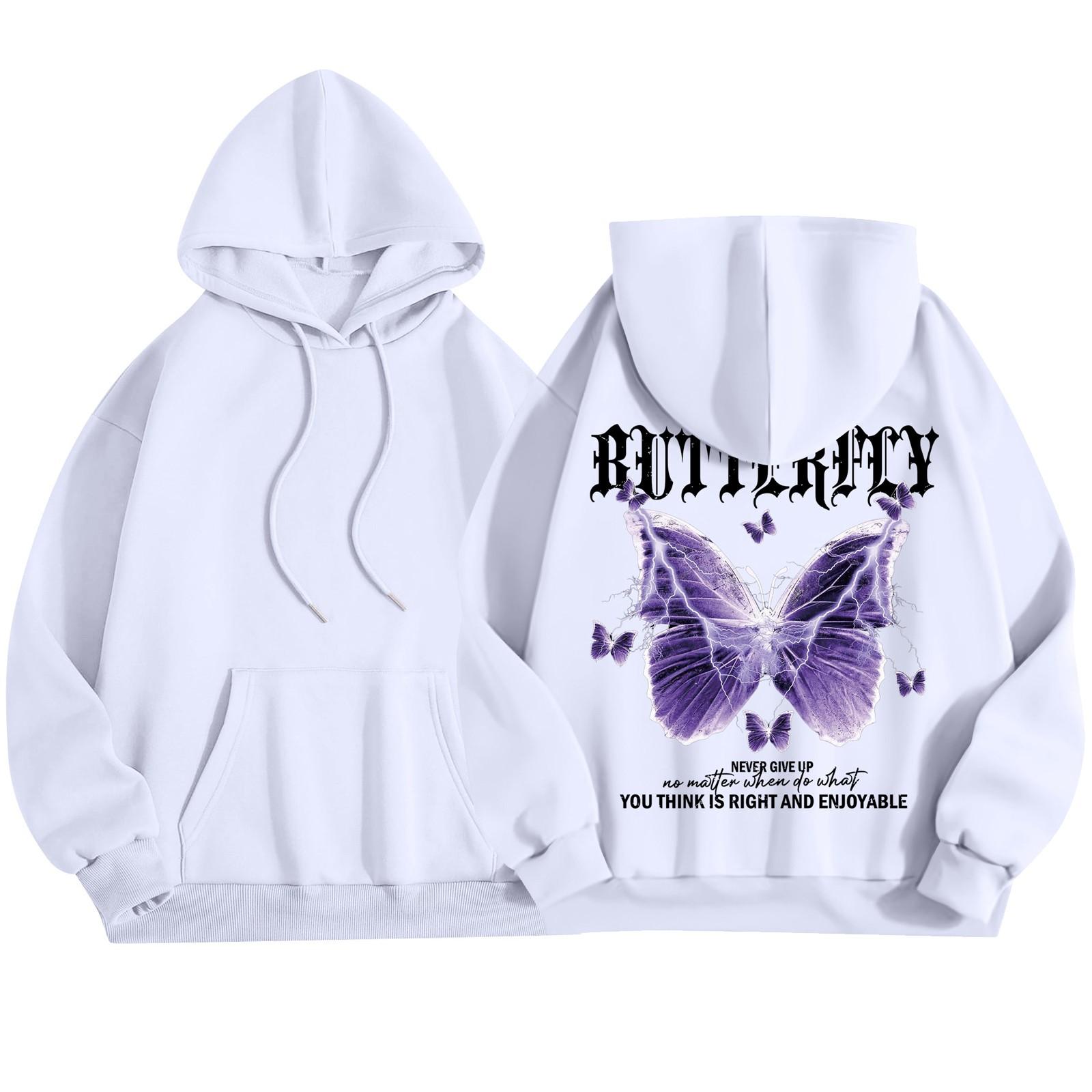 

Женская мода повседневная толстовка с капюшоном и круглым вырезом с длинным рукавом и принтом M белый