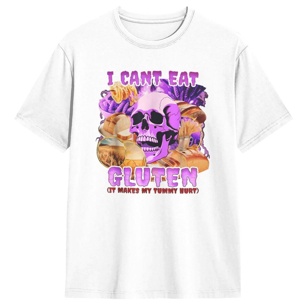 Funny I Can't Eat Gluten It Makes My Tummy Hurt T Shirt Summer Y2K Basic T Shirts Tee Shirt For Mens Short-Sleeve Top Tees