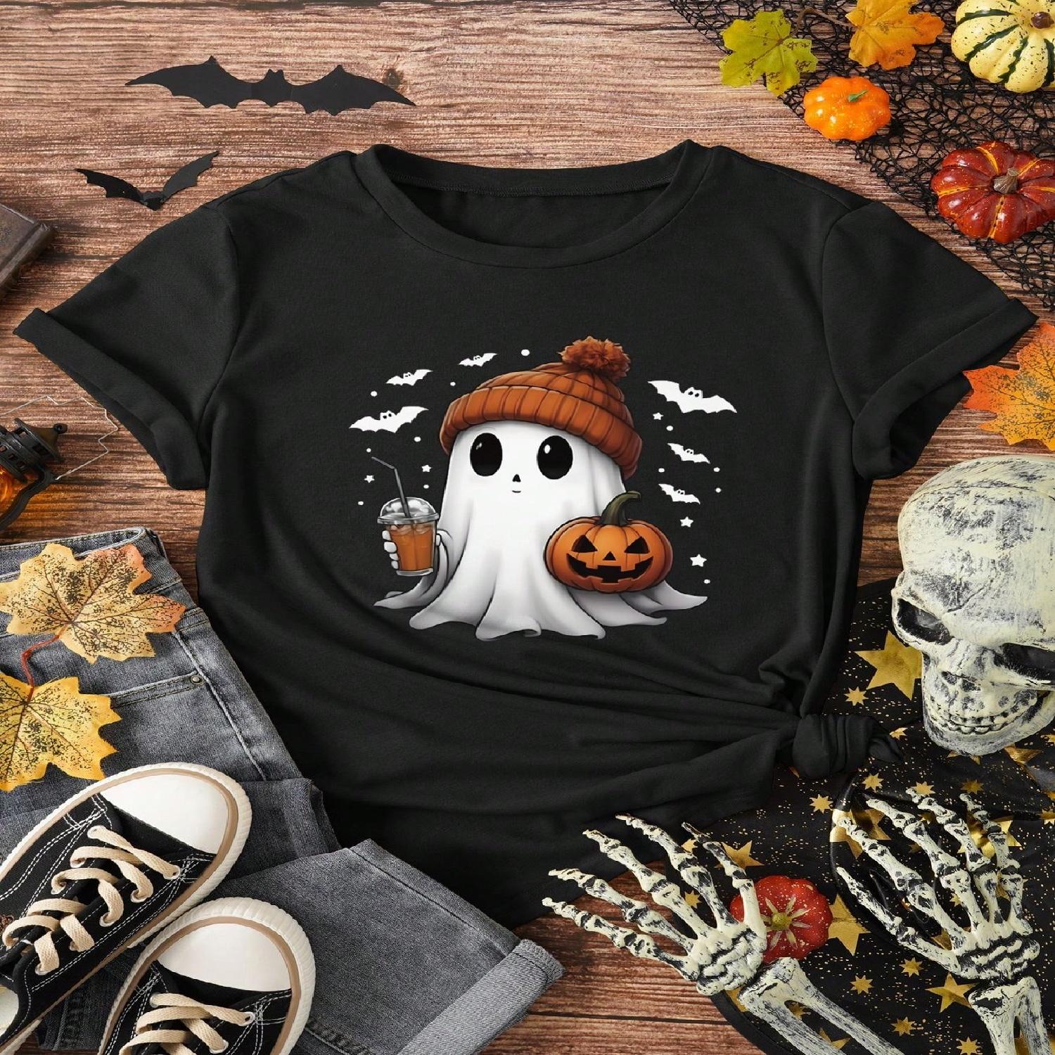 INAWLY Cute Halloween Ghost Graphic T-Shirt, Pumpkin Halloween Short Sleeve Casual Tee XXXXXL разноцветный