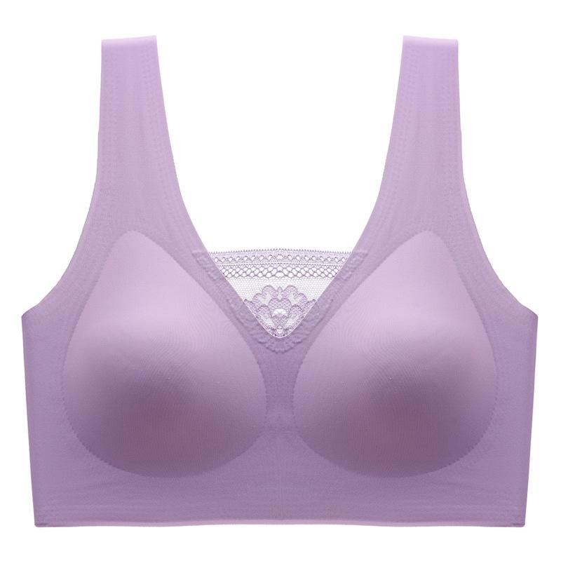 

Бесшовное интегрированное нижнее белье из ледяного шелка с запахом на спине, бесшовное женское белье, женский бюстгальтер в стиле жилета со сборками 2XL фиолетовый