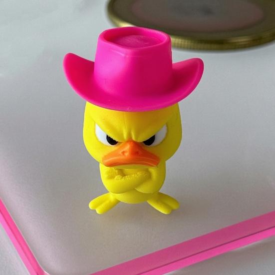 Fun Office Desk Toys Angry Duck Figurine, 3D Printed Yellow Decoration with Cowboy Funny Decor Hat, Little Animal Ornament for Home Desktop,