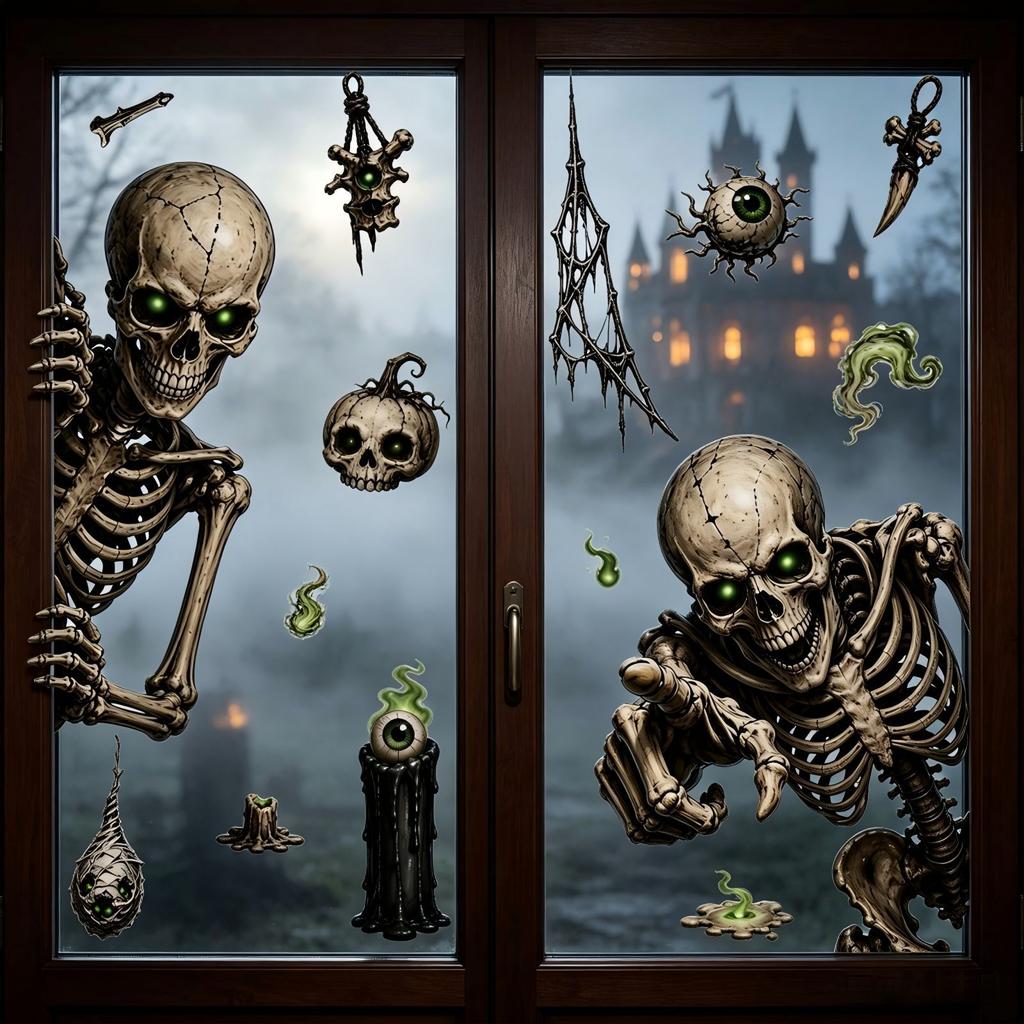 Halloween Stickers Skull Glass Stickers Halloween Party Supplies Horror Vibe Static Stickers