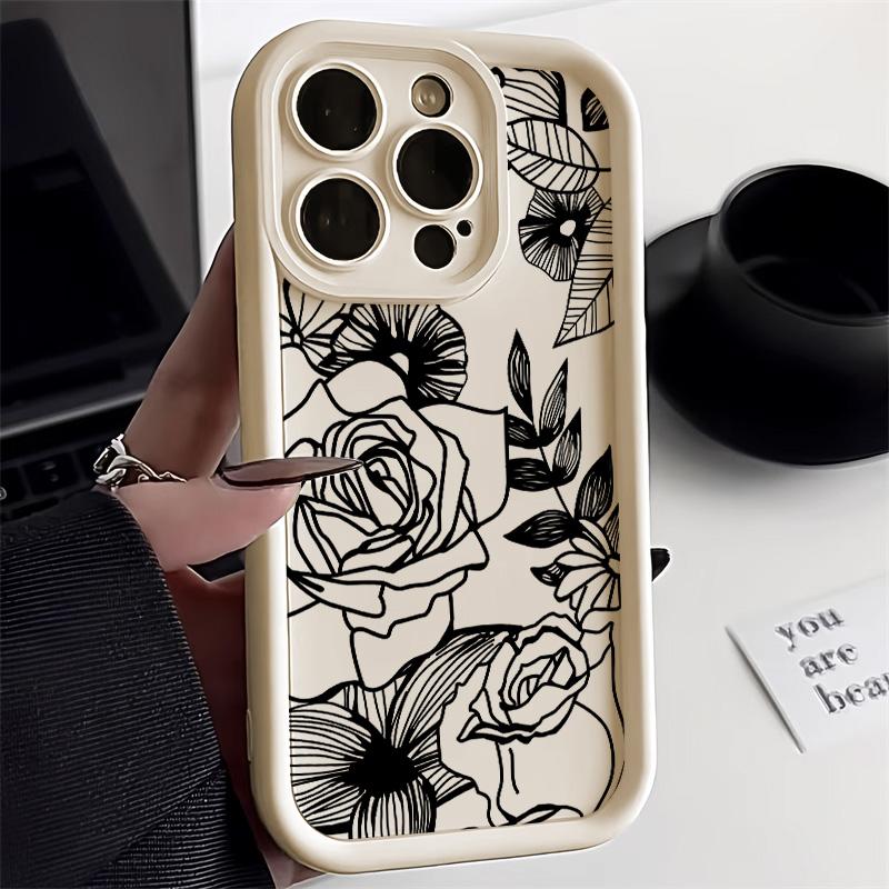 Black Flower Phone Case For iPhone 15 Pro Max Case iPhone 14 11 12 13 16 Pro Max XR X XS 7 8 Plus SE Silicone Cover Soft Funda