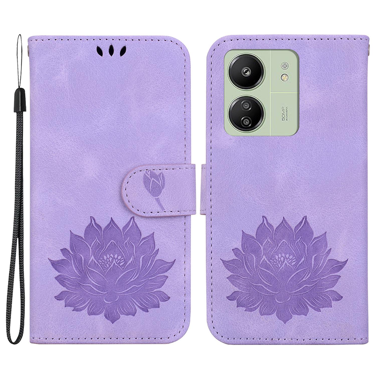 

For Xiaomi Redmi 13C 4G/5G/13R 5G/Poco M6 5G/C65 4G Case Leather Lotus Stand Phone Cover Purple