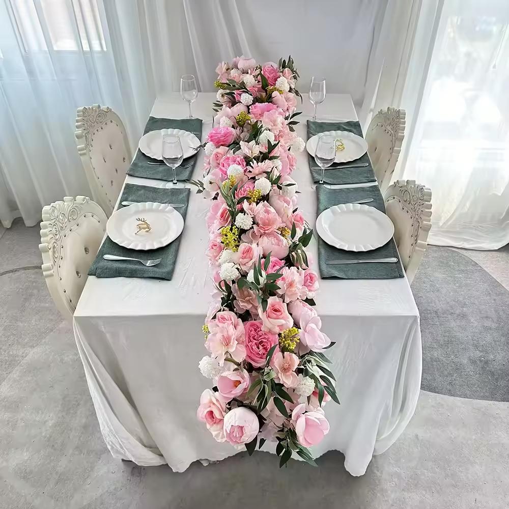 

Uflower Atficial White Flower Row Runner Elegant Artificial Center Stage Background for Wedding Party Home Decoration 50x30cm