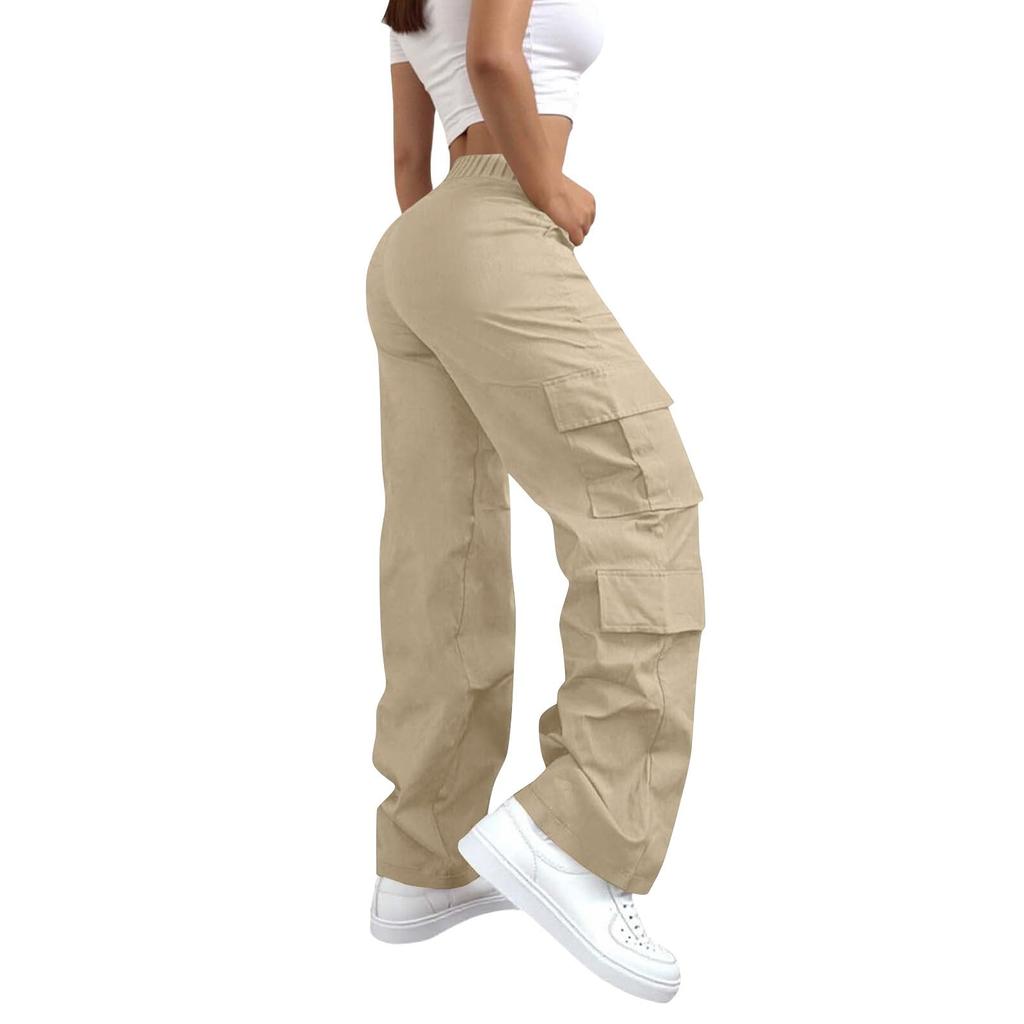 Pantaloni Cargo Elastici cu Talie Înaltă pentru Femei, Pantaloni Casual Stretch cu Picior Larg Streetwear Parașută pentru Drumeții cu Buzunare