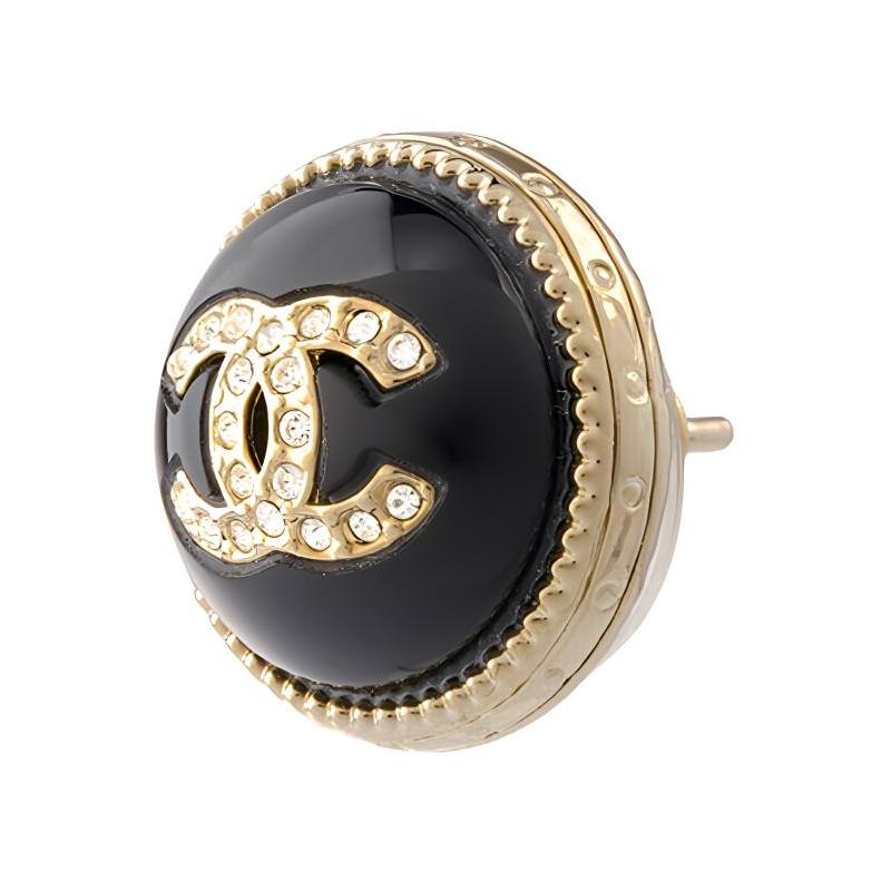 CHANEL 22C early spring double c resin with diamonds classic metal earrings women's black