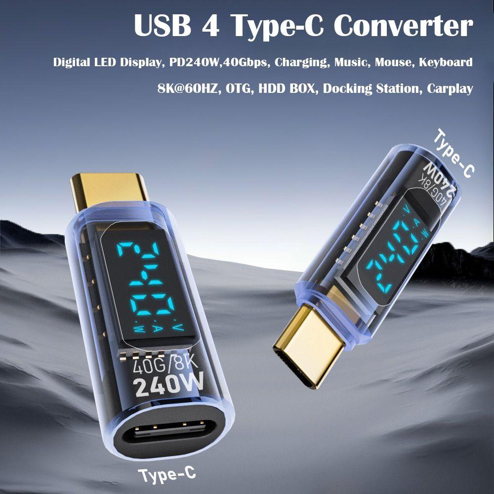 1 PCS Digital LED Display USB 4 Type-C Adapter PD 240W 8K 60HZ OTG Converter Smart Chip 40Gbps Power Meter Tester Laptop
