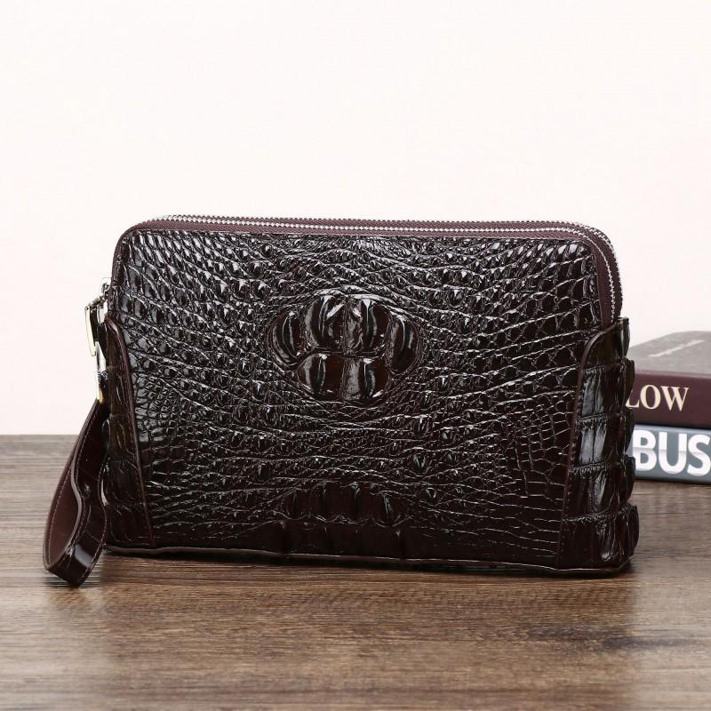 Crocodile Bone Pattern Men s Handbag Double Zipper Password Lock Underarm Large Anti Theft Light Luxury Business Bag 27x6x17 коричневый