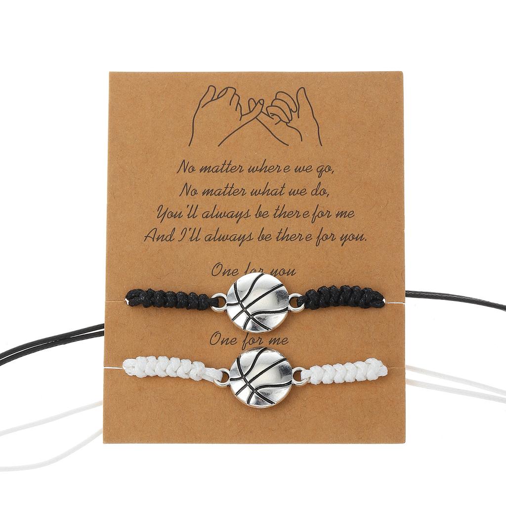 2026 Super Bowl black and white mixed color 2-pack basketball tennis ball braided bracelet, sports adjustable couple hand rope