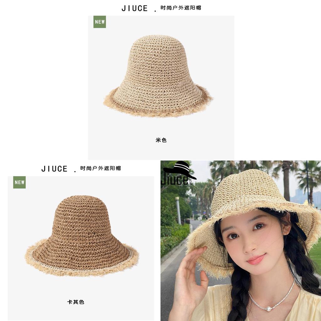 Japanese Style Straw Sun Hat With Irregular Brim For Women Handmade Breathable Beach Hat