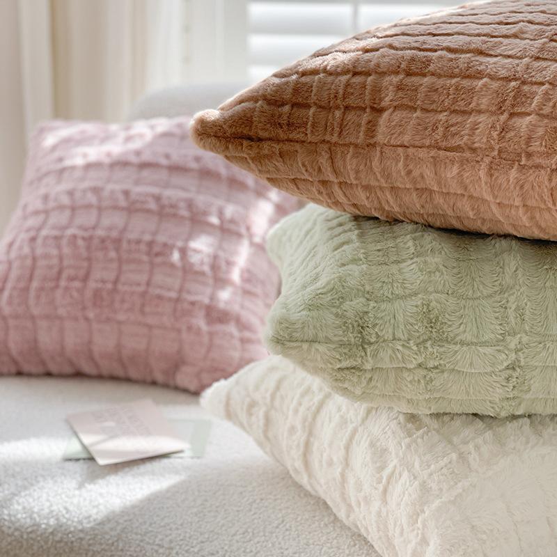 Thickened Skin-friendly Repellent Rabbit Hair Pillow Case In Autumn and Winter Living Room Sofa Cushion Square Cushion Bay Window Pillow B&B Hotel