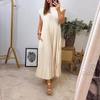 European American Women's Clothing Solid Color Pleated Round Neck Sleeveless Slim Dress Long