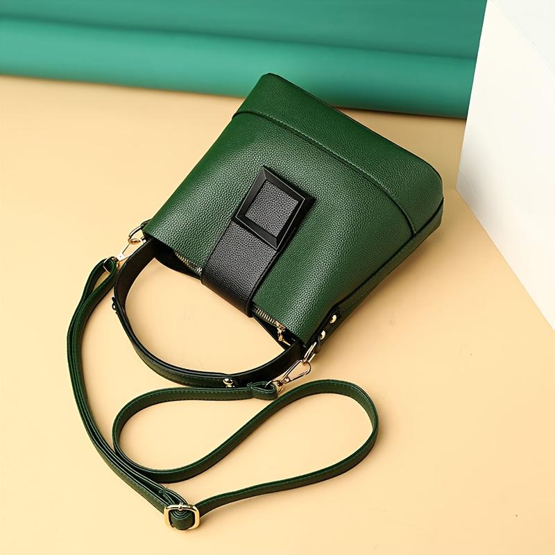 Small Elegant Solid Color Bucket Bag with Adjustable Shoulder Strap Versatile Crossbody Handbag for Women Lightweight with Zipper Closure