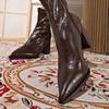 Women's high-heeled boots autumn and winter new French thick-heeled pointed thin boots simple modern glossy short boots