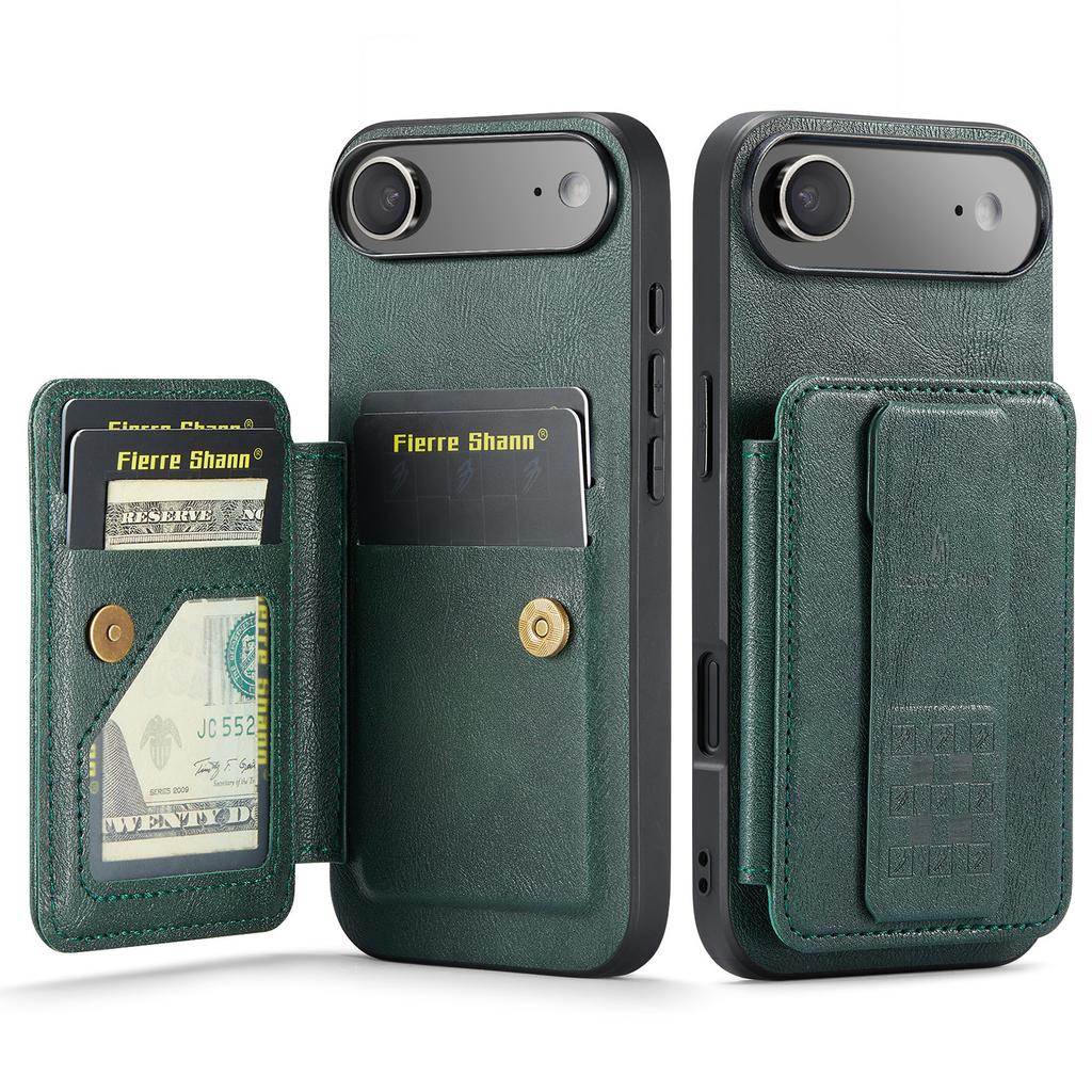 FIERRE SHANN 024 For iPhone Air Case Card Holder Kickstand Waxy Texture Leather + TPU Phone Cover