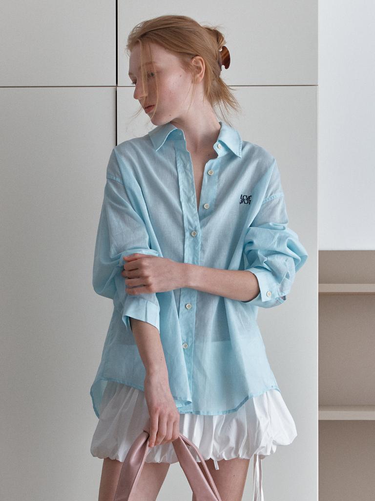 Elssibeui Embroidery Linen Shirt_Blue