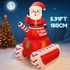 5.91FT Inflatable Toy Santa Candy Cane Sleigh LED Tank Festive Gift Xmas Decoration for Yard Christmas Supplies Home Decoration