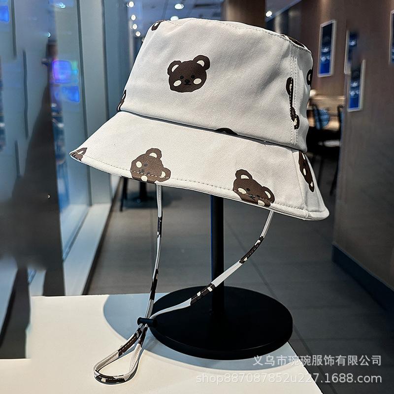 Bear printed quick-drying fisherman's hat Children's outdoor leisure versatile sunshade and sun protection Double-sided flat-top basin hat
