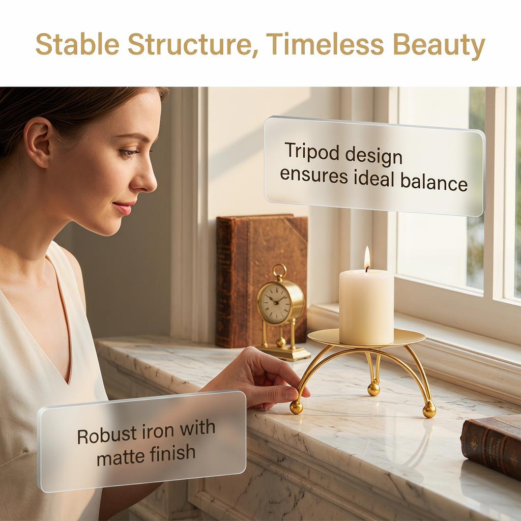 Minimalist Holder Gold Black Stable Tripod Pillar Candle Stand for Heat-Resistant Home & Wedding Tabletop Decor