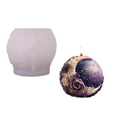 Floral Moon Candle Mold for Candle Making,Silicone Candle Mold Round Epoxy Resin Casting Mold for Diys Craft,Candle