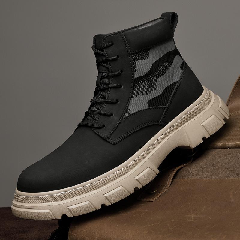 Anti-slip Men's Leather Ankle Boots Four Seasons Outdoor Casual Hiking Boots Retro Fashion Motorcycle Boots Male High Top Shoes