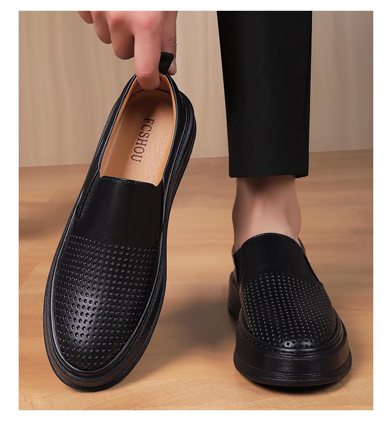 Men's Large Size Genuine Leather Slip-on Loafers - Breathable and Versatile White Shoes in Size 45-47