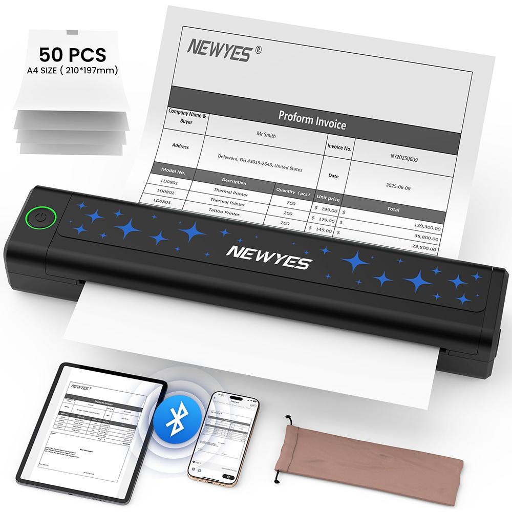 

NEWYES Portable Thermal Printer Inkless Wireless Bluetooth for Business Travel Home Education Use чорний