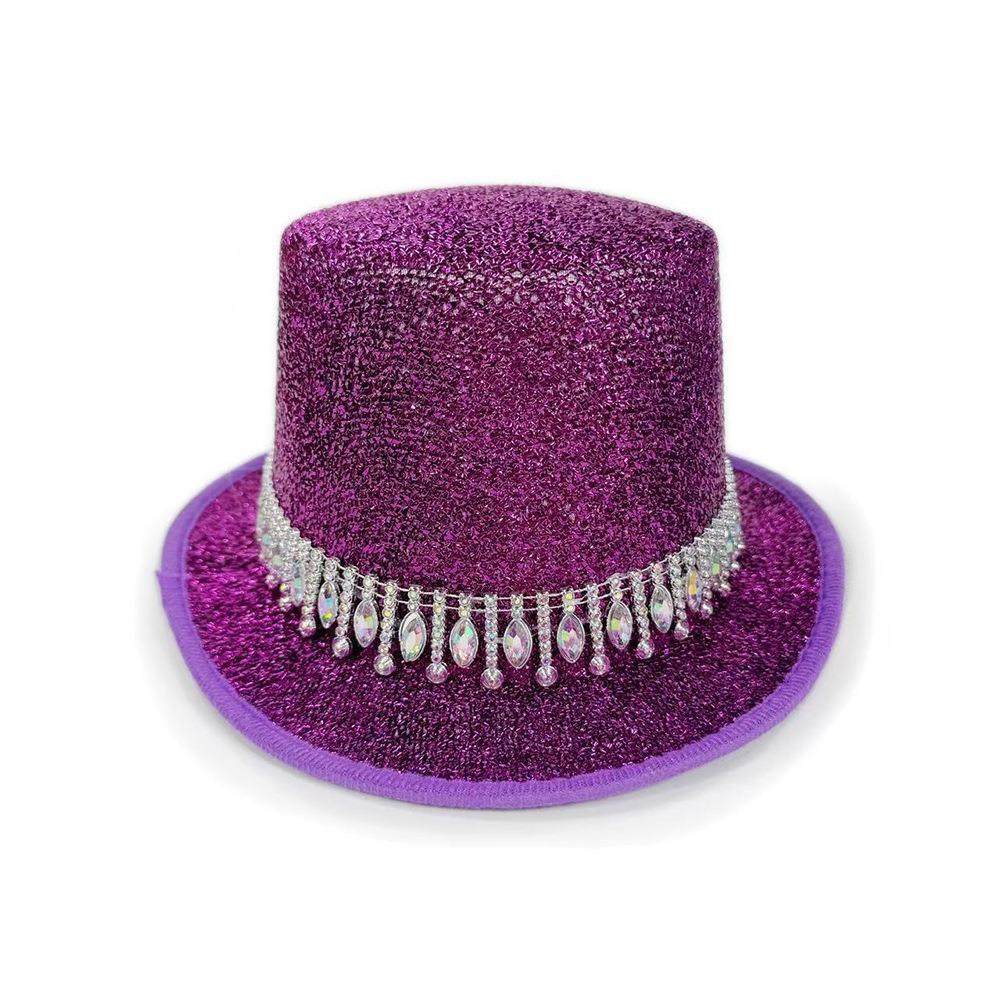 2026 Crystal Jazz Hat Colorful Rhinestone Edge Magician Hat Unisex Roleplaying Tall Hat Party Headwear