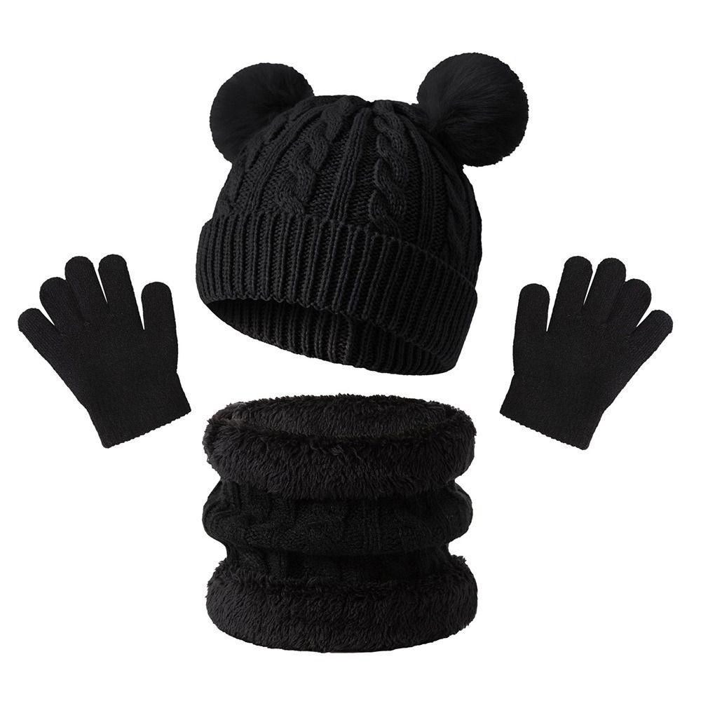 3Pcs/Set Winter Knitted Hats Scarfs Warm Bonnet Gloves Kits Children Scarf Hat Gloves Set Outdoor
