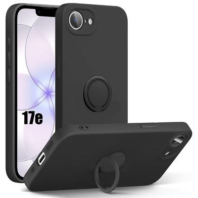 Case for iPhone 17th, Slim Lightweight Liquid Silicone Protection with Rotating Ring - Black