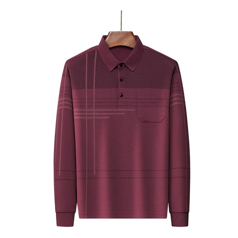 Men S Long Sleeve Striped Polo Shirt Casual Middle Age Dad Style