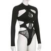 AltGoth Seksi Tulum Kadın Koyu Gotik Cyberpunk Hollow Out Patchwork Uzun Kollu Bodysuit Harajuku Emo Alt Tulum