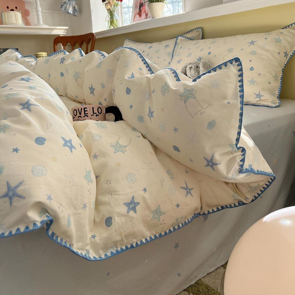 Ins Style 100% Pure Cotton Bedding Set: Duvet Cover and Sheet, Available In Four-Piece or Single Three-Piece Options