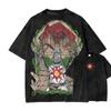 Retro Washed T Shirt Boho Crescent Moon Lunar Moth Flower Graphic Oversize T Shirt Casual Loose Streetwear Daily Wear