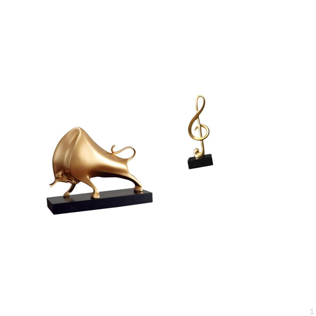 Bull Sculpture Home Decor Tabletop Decoration Crafts Ox Abstract Statue Cattle Figurine Music Note