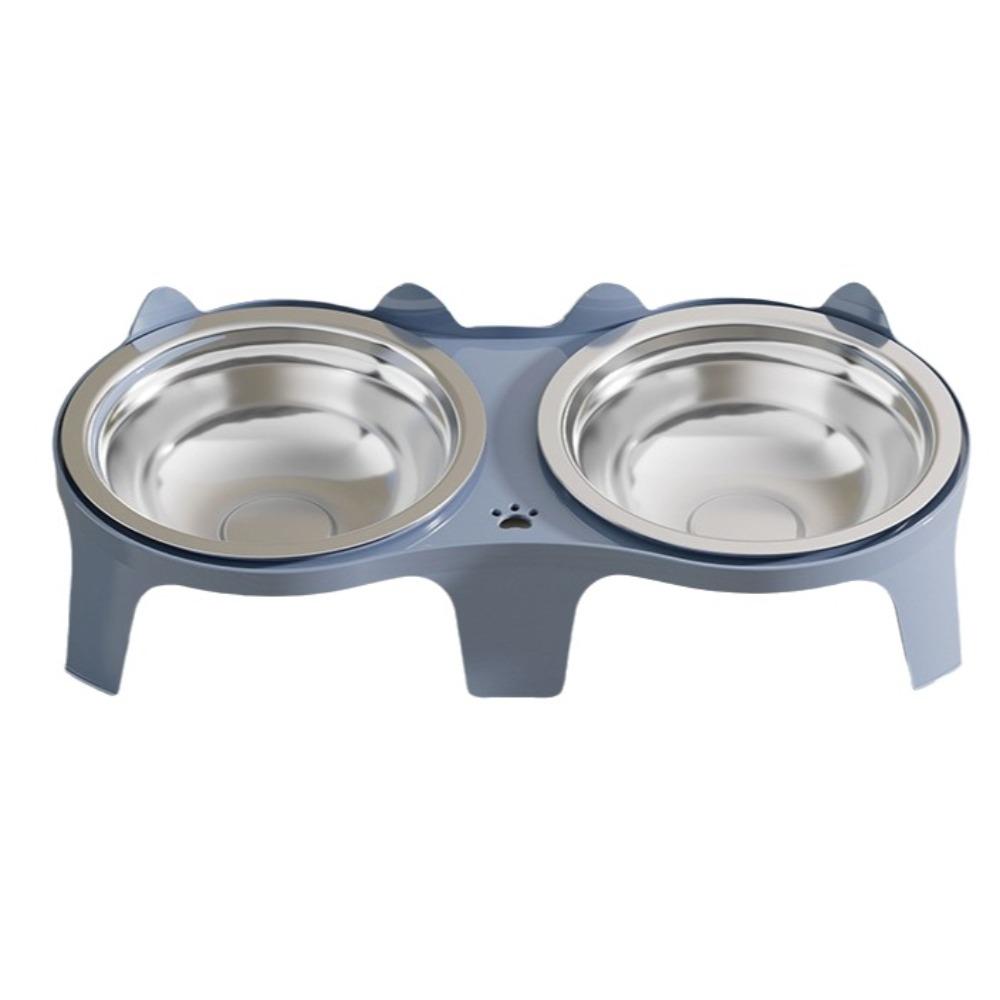 

Stainless Steel Pet Double Feeder Bowl Anti-Tip No Spill Slow Feeder Bowl Non-Skid Base Large Capacity Elevated Pet Bowl Dog Cat синий