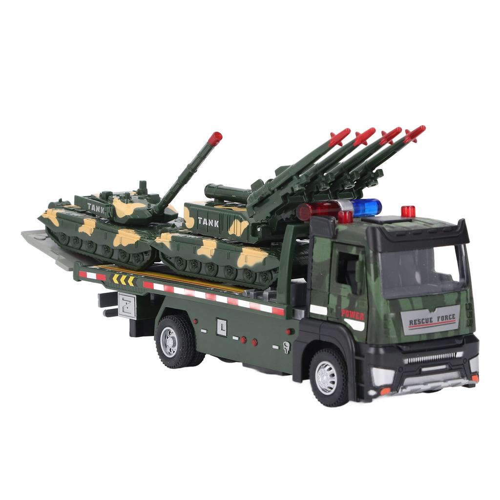 Flatbed Truck Toy with 2pcs Tank Simulation Alloy Military Truck Model Diecast Military Transporter