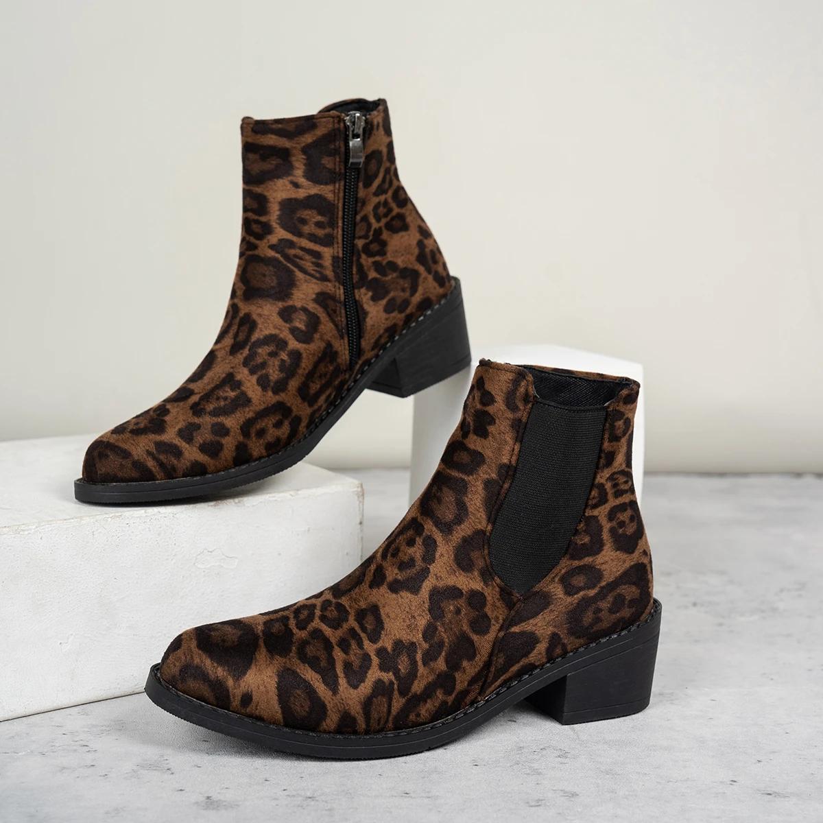 

Леопардовые женские зимние ботильоны сексуальные массивные туфли челси женские 2025 тренд зимние ретро готические гладиаторы с острым носком Botas De Mujer 43 коричневый