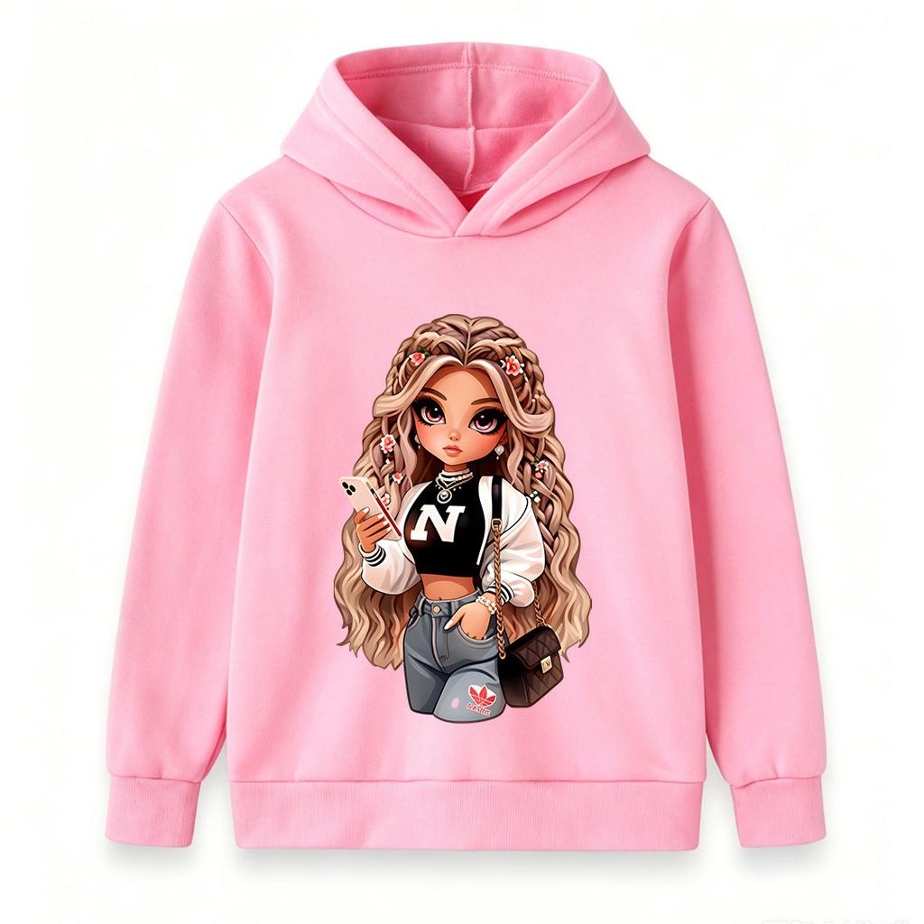 Kids Girls Boys Cute Cartoon Doll Print Pullover Hoodie, Cozy Long Sleeve Casual Sweatshirt For Daily Wear School Street Hip Hop Style Tops For