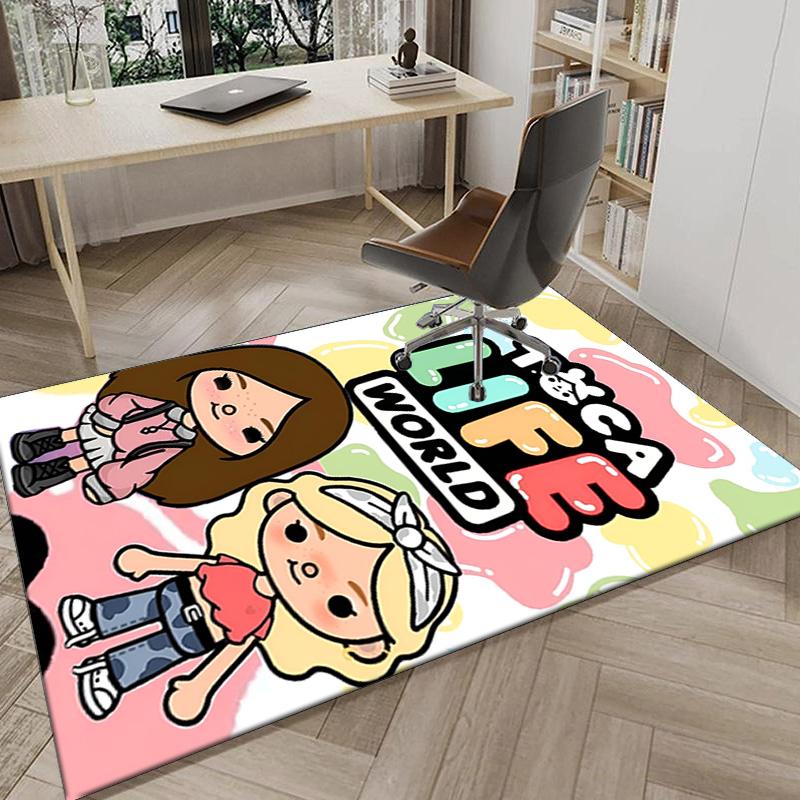 Toca Boca Spielfiguren im Gittermuster Teppich für das Büro, Stuhlunterlage, Dekorations Teppich Wohnzimmer Schlafzimmer Matte, Große Größe Fan Geschenke Weihnachtsgeschenke