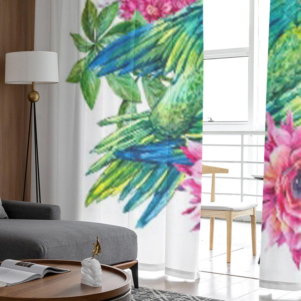 Tropical Vintage Pink Flowers Green Parrot Sheer Curtains for Living Room Tulle Window Curtain Bedroom Kitchen Veil Drapes
