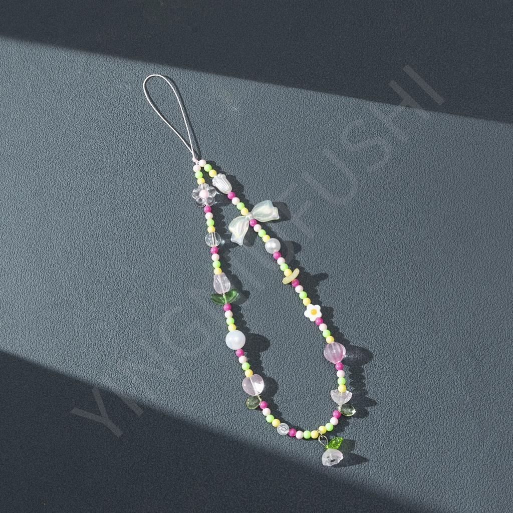 Ins Spring Small Fresh and Sweet Color Beaded Mobile Phone Chain Pendant Personalized Flower Mobile Phone Lanyard Pendant