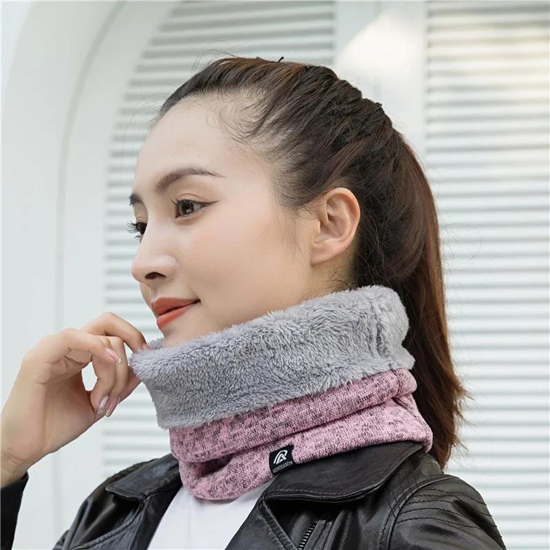 Sciarpa a collo in maglia tinta unita per uomo e donna Unisex Fodera in pile Autunno Inverno Sciarpe calde per il collo Spessa Bufanda Sciarpa-maschera Anello Sciarpa