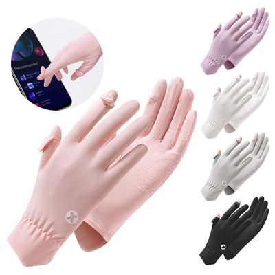 Letnie rękawiczki przeciwsłoneczne damskie cienkie rękawiczki z jedwabiu lodowego anty-UV modne rękawiczki rowerowe do jazdy samochodem do biegania rękawiczki Dew Finger Touch Screen antypoślizgowe