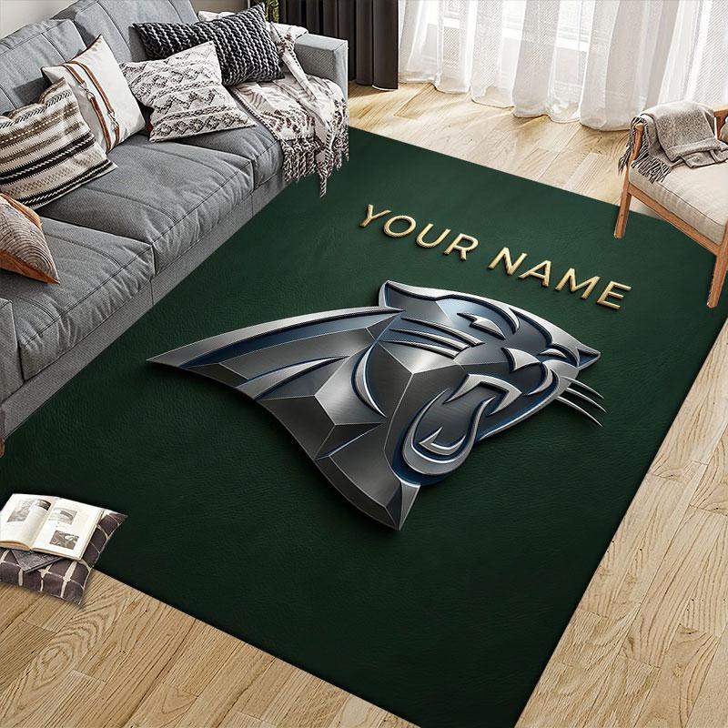 Custom Name,Carolina Panthers Home Sofa Decoration for Living Room & Bedroom, Non‑Slip Play Flannel Floor Mat for Game Room