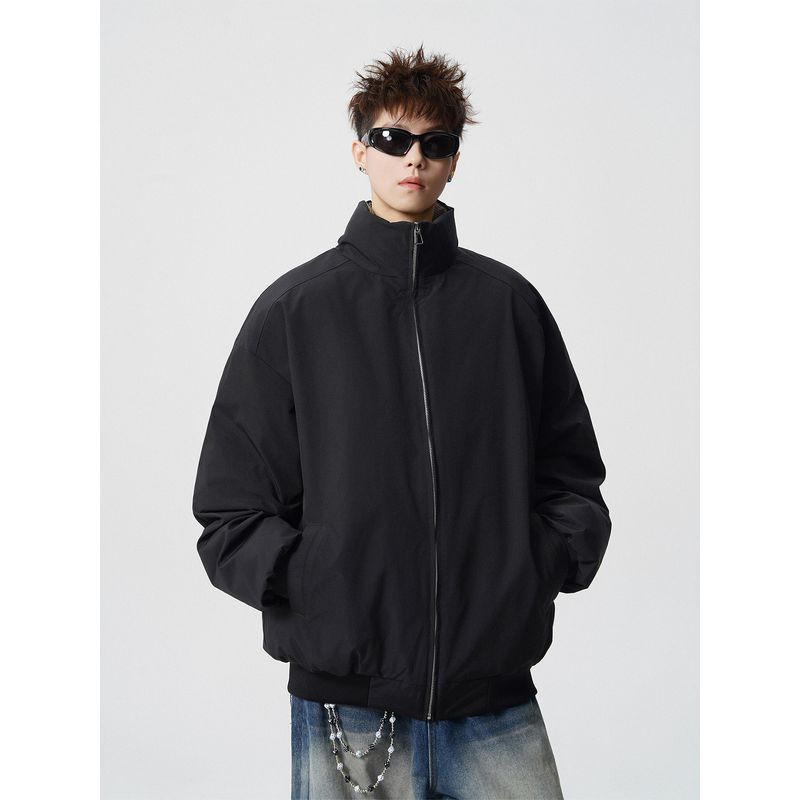 51 Hip-Hop American-Style Deconstructed Solid Color Loose Stand-Up Collar Cotton Jacket Men's Winter Thickened Trendy Retro Couple Cotton Coat